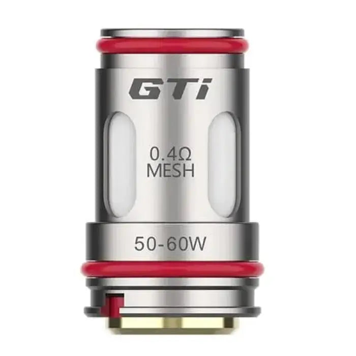 Vaping coil or atomizer head labeled ’GTi’ with 0.4Ω mesh resistance for 50-60W power range.