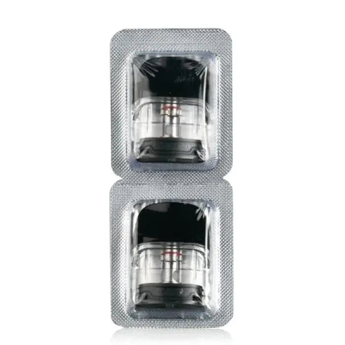 Two sealed vape cartridges or pods in blister packaging.