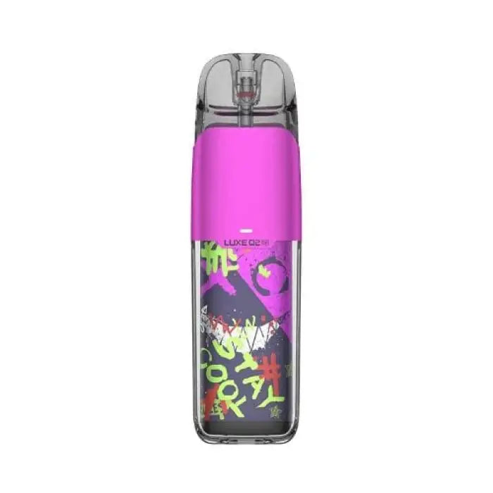 Transparent water bottle with a pink top and colorful graffiti-style lettering on the lower portion.