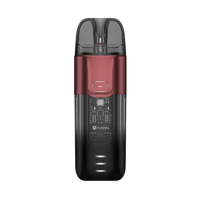 Sleek electronic vaping device with a red and black gradient design.