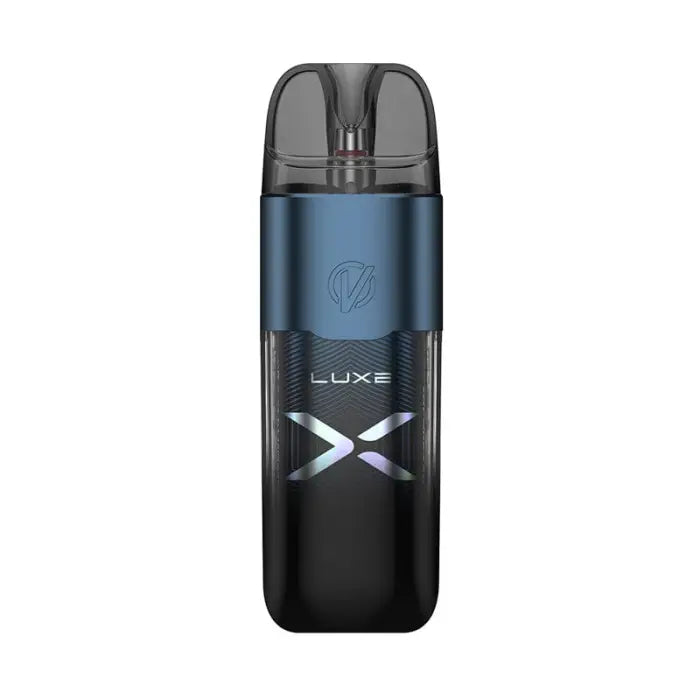 Sleek electronic vaping device with a blue and black color scheme.