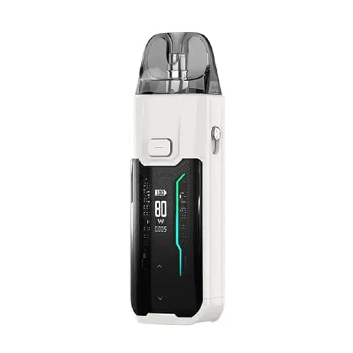 Electronic vaping device with a digital display screen and transparent mouthpiece.