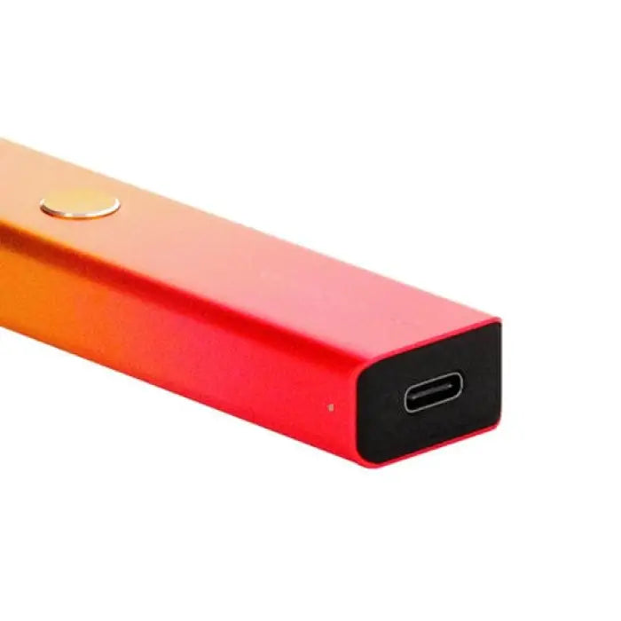 Rectangular electronic device with a gradient orange-to-red color and a USB-C port on one end.