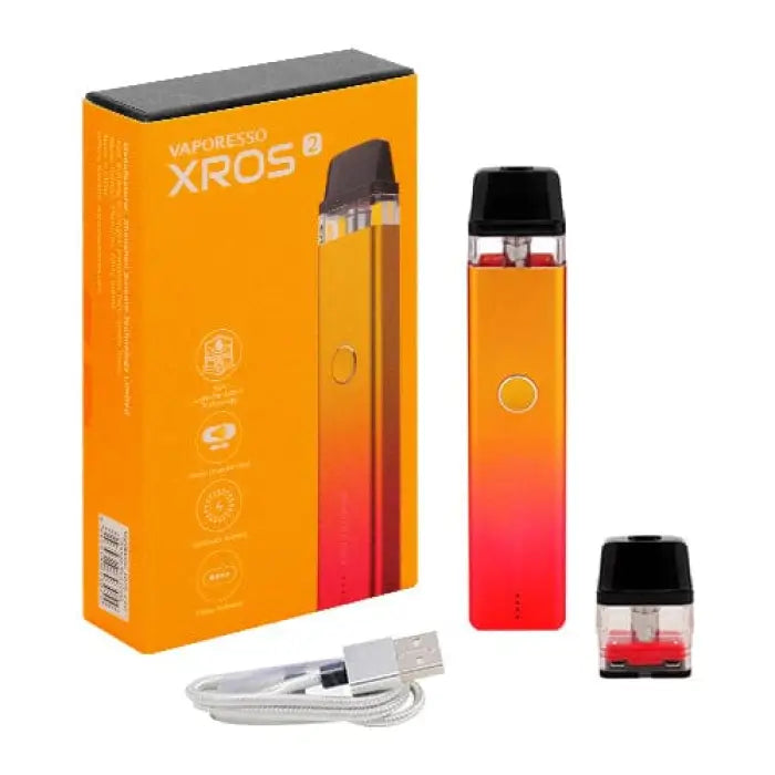 Vaporesso XROS 3 electronic cigarette device with its packaging and accessories.