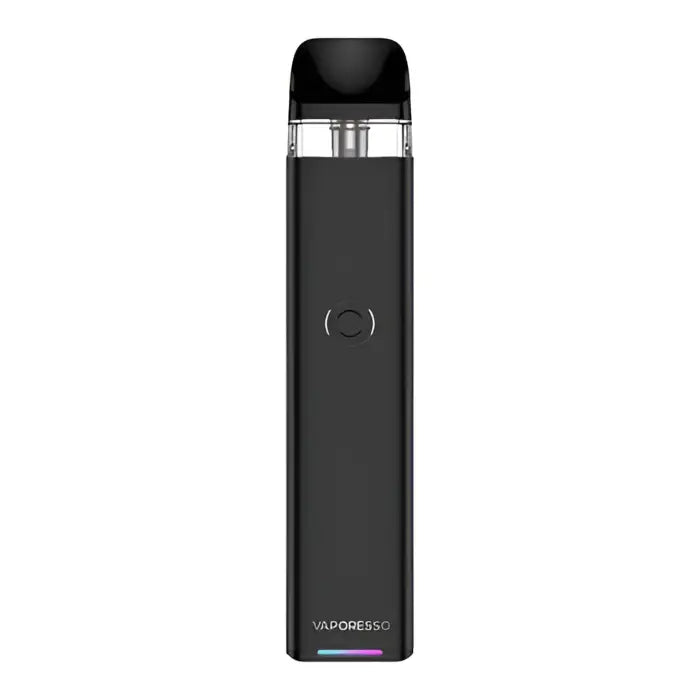 Sleek black electronic vaping device with a transparent section near the top.