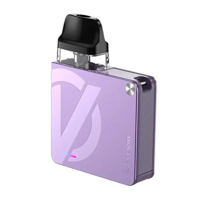 Lavender-colored electronic vaping device with a black mouthpiece.