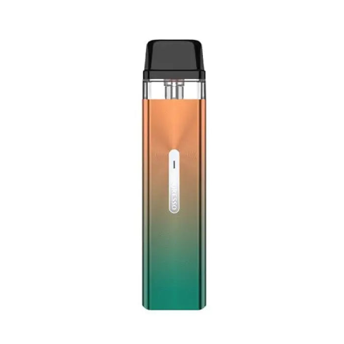 Sleek electronic vaping device with a gradient orange-to-green body and black mouthpiece.