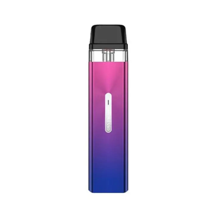 Sleek electronic vaping device with a gradient pink-to-blue color scheme.