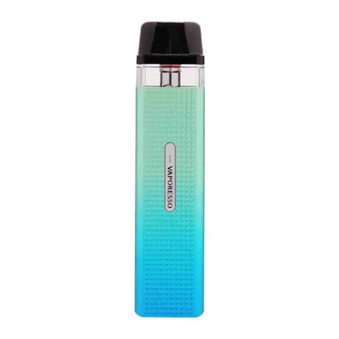 Vaporizer or e-cigarette device with a gradient color from mint green to blue.