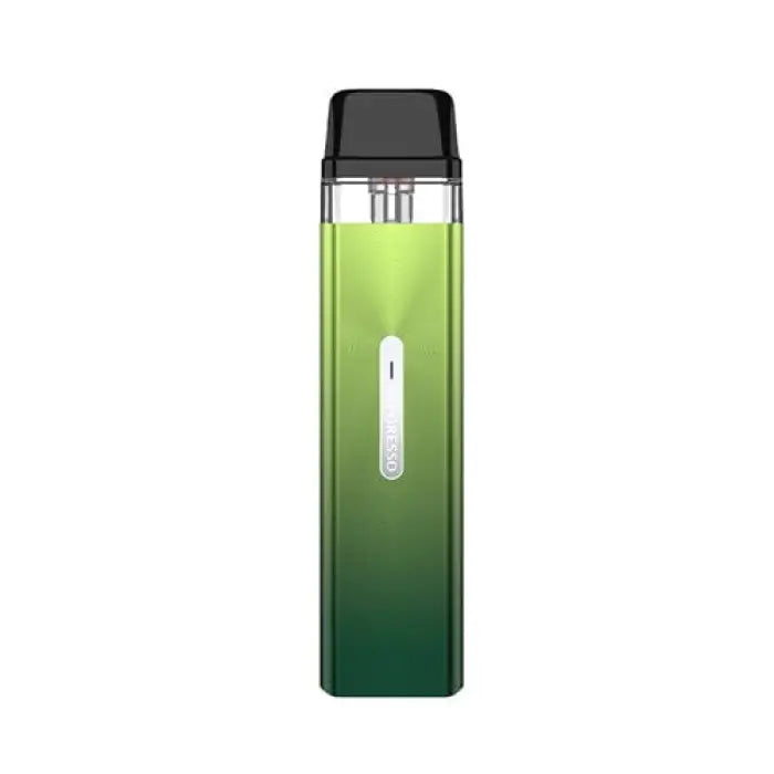 Sleek electronic vaping device with a gradient green body and black mouthpiece.