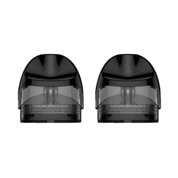 Two identical black vape pods or e-cigarette cartridges with transparent windows.