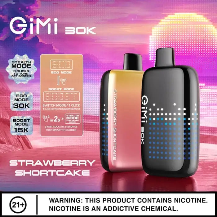 Electronic vaping device with two color options and product information displayed.