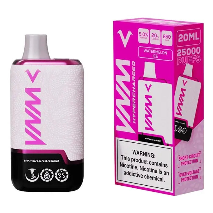 Disposable vape device with pink and white packaging.