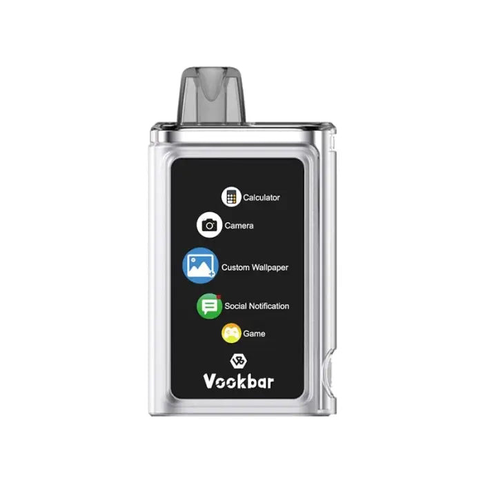 Vookbar electronic device with a screen displaying app icons.