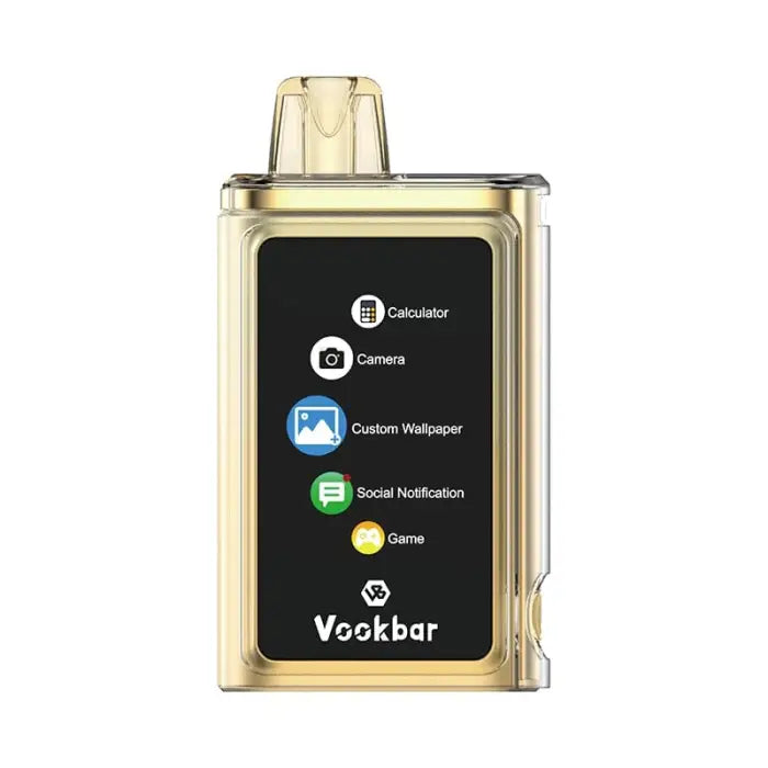 Vookbar electronic device with a screen displaying app icons.