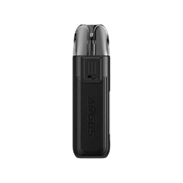 Sleek black electronic vaping device with a glossy top portion.