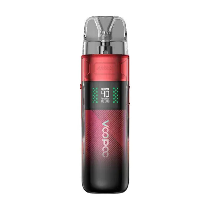 Sleek electronic vaping device with a red, green, and black gradient design.