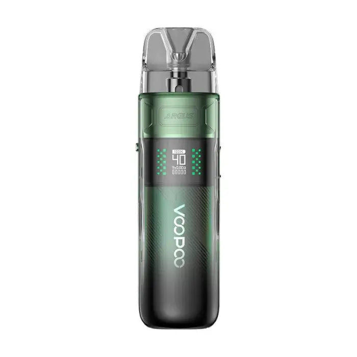 Sleek green and black electronic vaping device or e-cigarette.