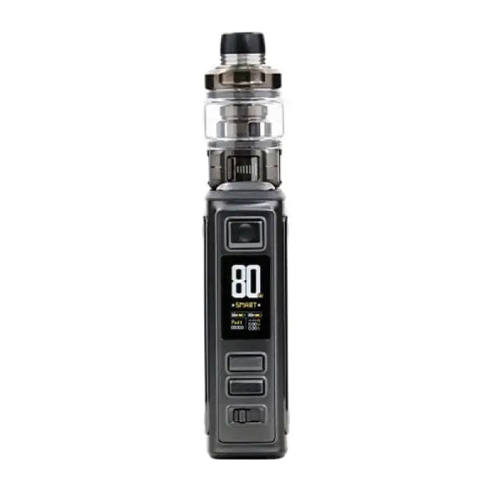 Electronic vaping device with a digital display and adjustable settings.