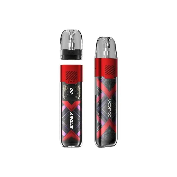 Vape pen or e-cigarette device with a red and black design.