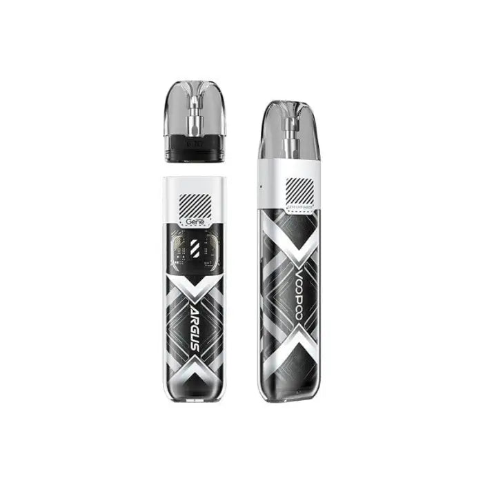 Two sleek, cylindrical electronic vaping devices with ’X’ branding and transparent mouthpieces.