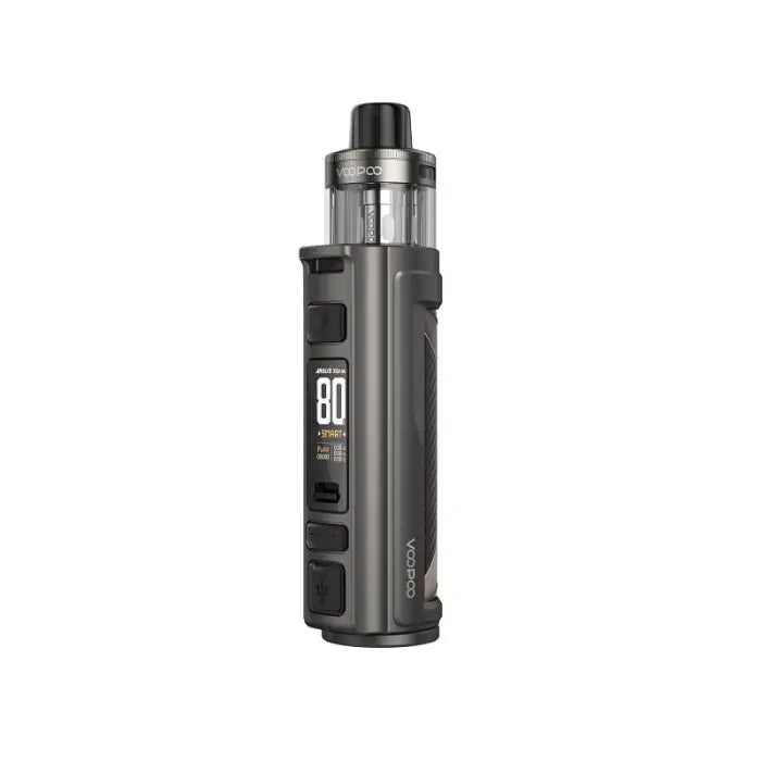 Electronic vaping device with a digital display and cylindrical shape.