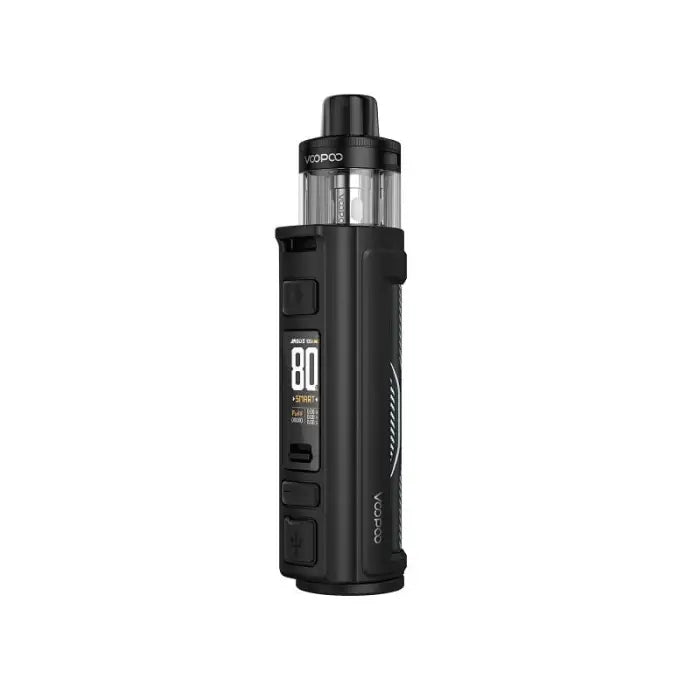 Electronic vaping device or e-cigarette with a digital display showing ’80’’.