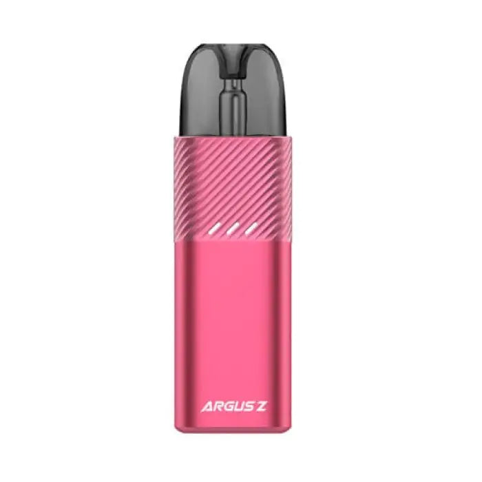 Pink electronic vaping device with a textured upper section and ’ARGUS Z’ branding.