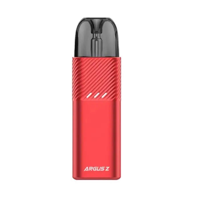 Red electronic vaping device with a black mouthpiece and ’ARGUS Z’ branding.