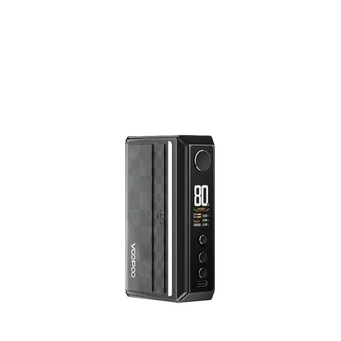 Electronic vaping device with a digital display showing ’80’’ and control buttons.