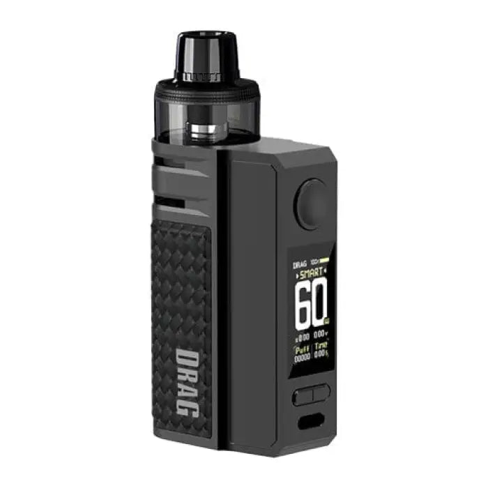 Electronic vaping device with a digital display and textured grip.