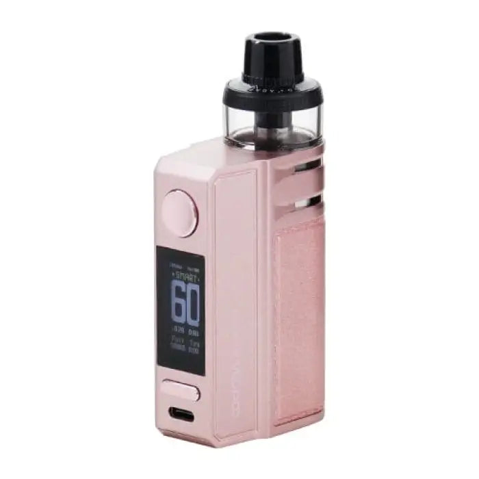 Pink electronic vaping device with a digital display and refillable tank.