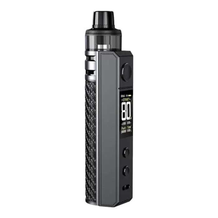 Electronic vaping device with a digital display and textured grip.