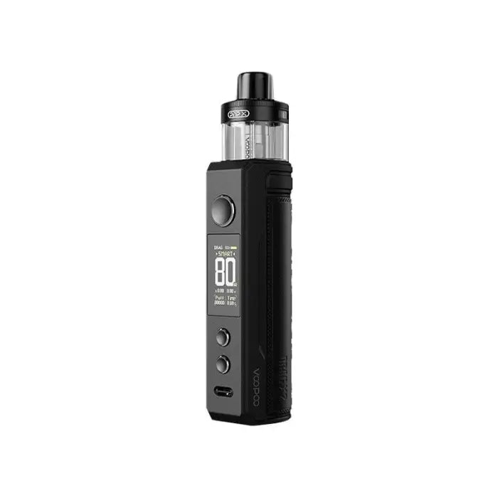 Electronic vaping device with a digital display and refillable tank.