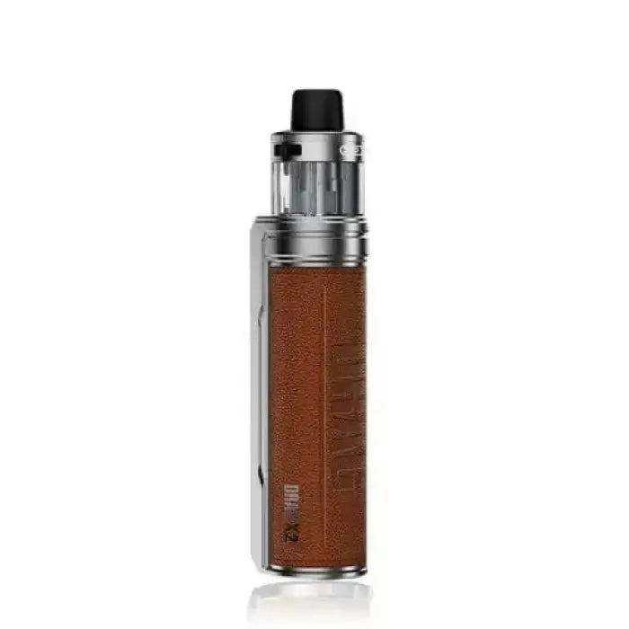 Electronic cigarette or vaping device with a brown-colored tank or reservoir.