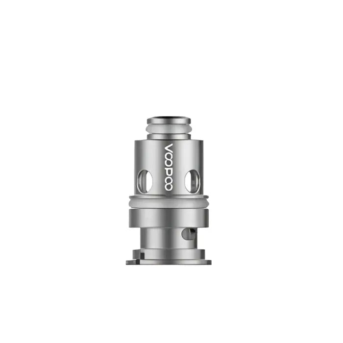 Metallic cylindrical vaping coil or atomizer head with visible air holes.