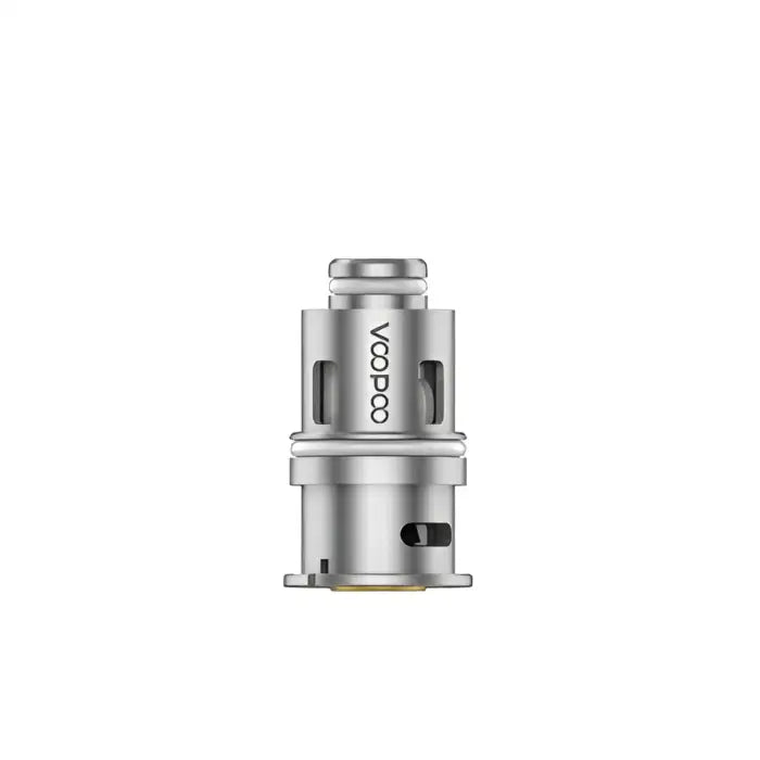 Metallic cylindrical vaping coil or atomizer with ’VOOPOO’ branding.