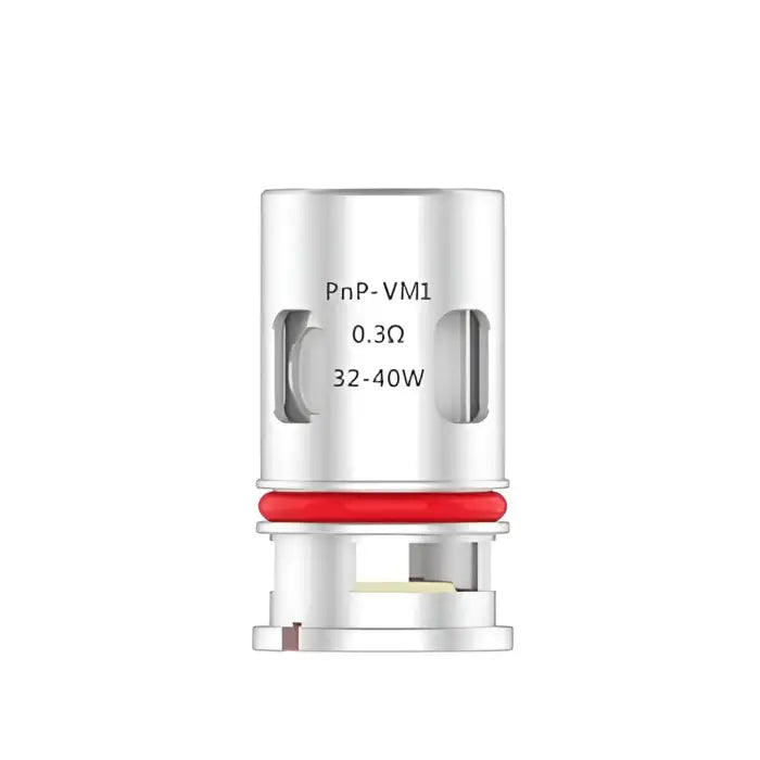 Cylindrical metal vaping coil or atomizer head with visible specifications.