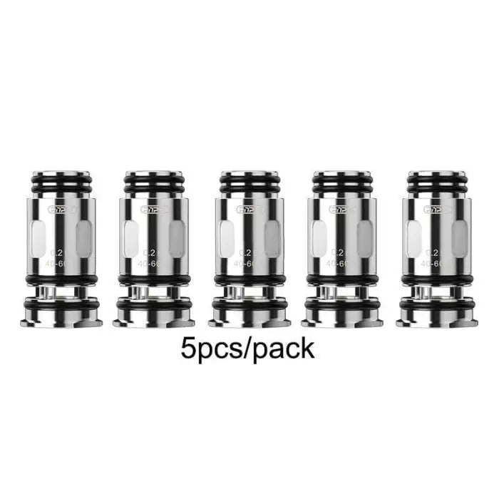 Five identical cylindrical metal coils or atomizer heads packaged together.