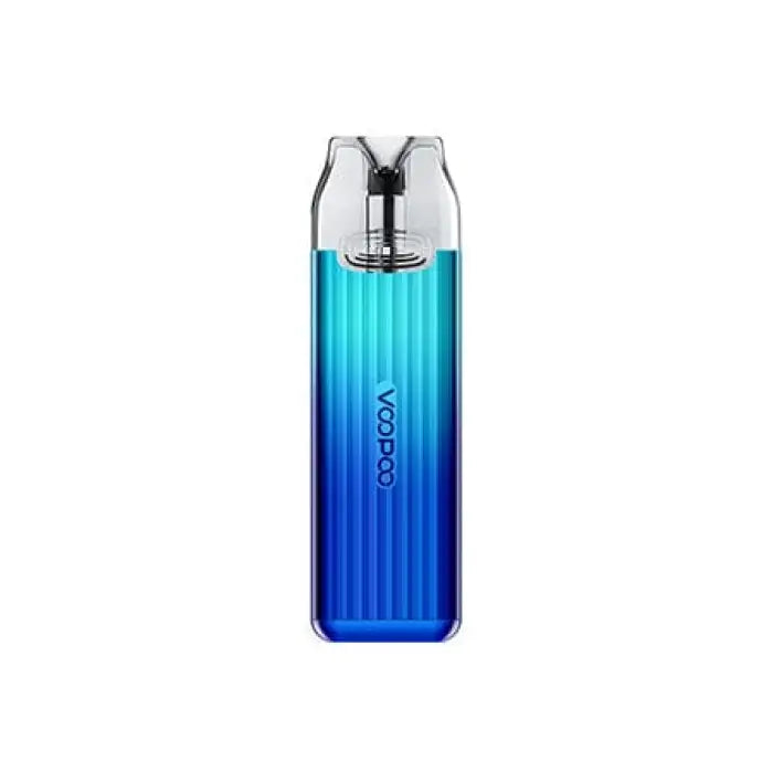 Sleek e-cigarette or vape device with a blue ombré color gradient body.