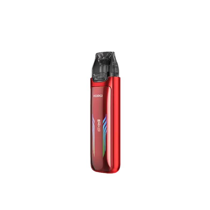 Red electronic vaping device with a black mouthpiece.