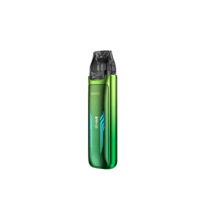 Green metallic vape pen or e-cigarette device with a black mouthpiece.