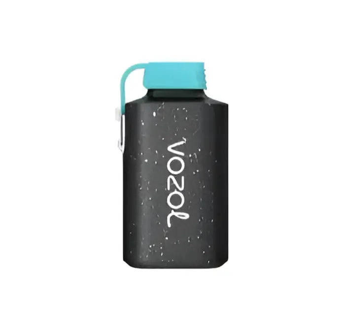 Insulated black water bottle with a teal cap and ’Vozol’ branding.