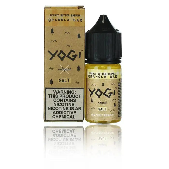 Peanut butter banana granola bar flavored e-liquid bottle and packaging for vaping.